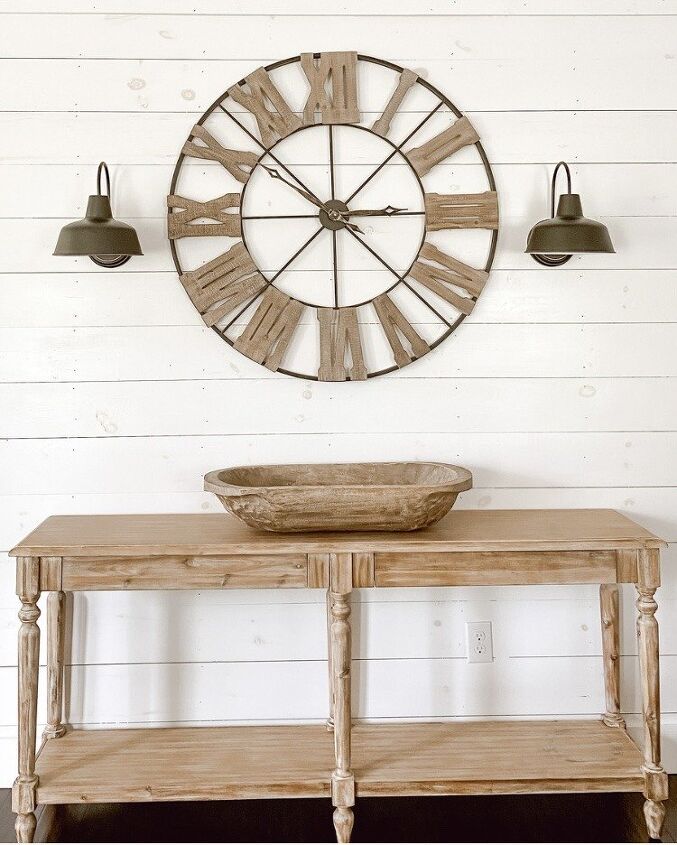 how to style a fall entryway table, Here is my blank entryway table with the dough bowl ready to be styled
