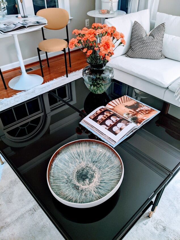 one coffee table styled 3 ways with 3 key items