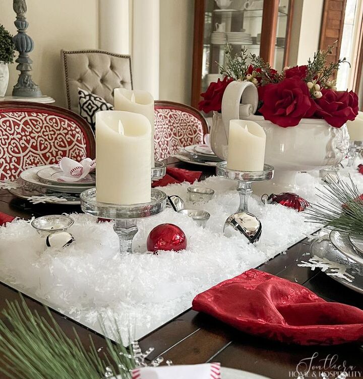 elegant red and white holiday dining room