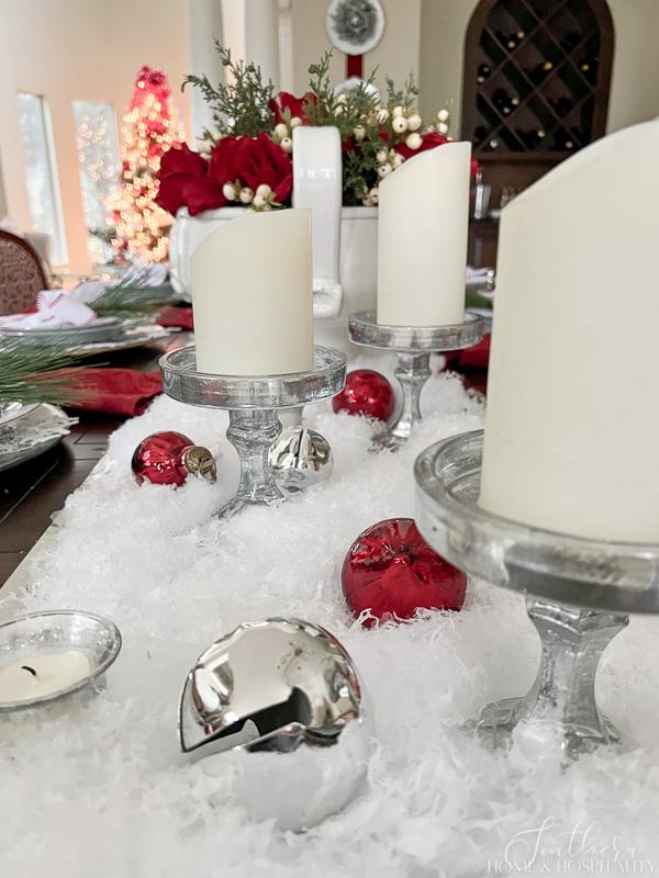 elegant red and white holiday dining room
