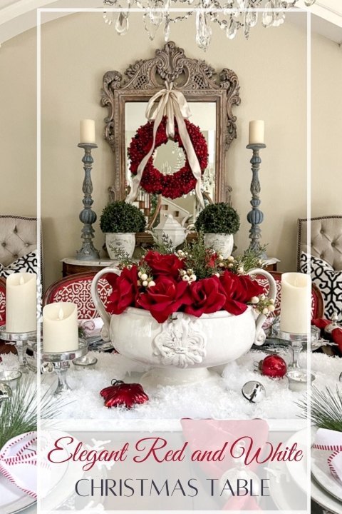 elegant red and white holiday dining room, PIN IT FOR LATER