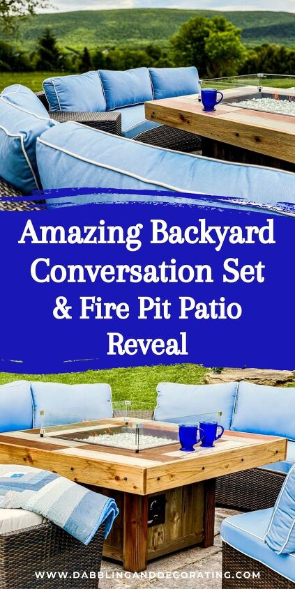 backyard conversation set and fire pit patio reveal
