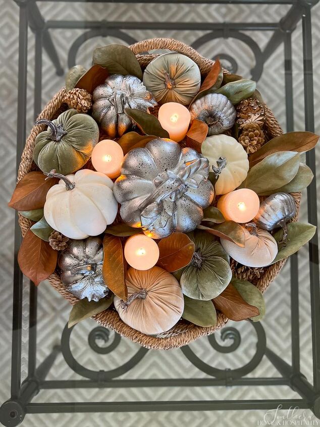 style a stunning fall coffee table centerpiece in five minutes, Fall coffee table decor in a tray