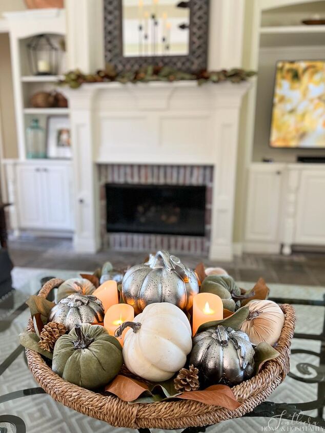 style a stunning fall coffee table centerpiece in five minutes, neutral coffee table fall decor