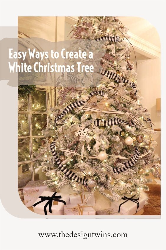 6 easy ways to achieve an irresistibly festive white christmas tree, beautiful white Christmas tree decorated with picks ribbons and lots of white lights