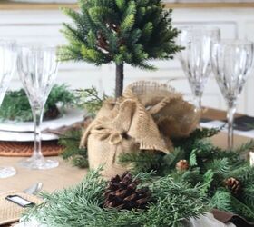 how to set a beautiful natural christmas table, Natural evergreen burlap and crystal create elegant versatile holiday table