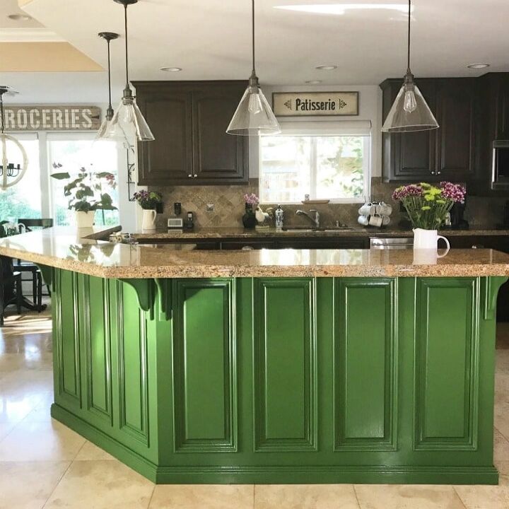 how to choose the best way to paint kitchen cabinets, green kitchen island before