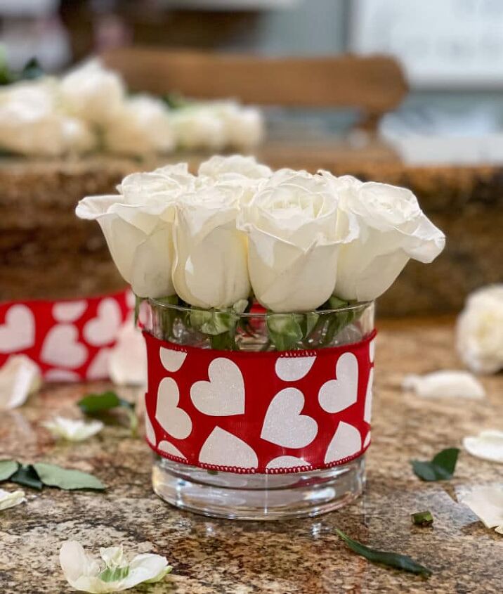 valentines day red roses how to create loving gift arrangements on a, white roses in simple vase with red heart ribbon is easy gift idea
