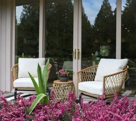 how to make your backyard special with outdoor lighting, outdoor seating with wicker chairs and white cushions