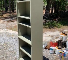 garage makeover ideas, DIY book shelf transformation using Lichen colored paint by Fusion Mineral