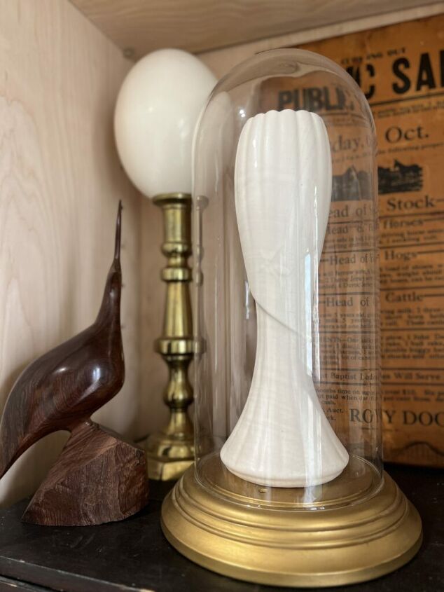 what to put under a cloche, Vintage matte vase sitting undeneath a cloche