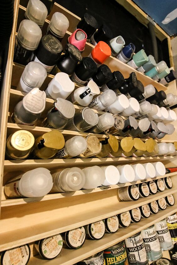 the best tips to an organized and functional garage, Organized garage DIY spray paint storage mounted on garage wall