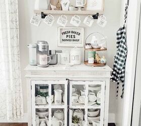 farmhouse coffee bar ideas through the seasons, Here is another spring like option for a coffee bar without all the pastels
