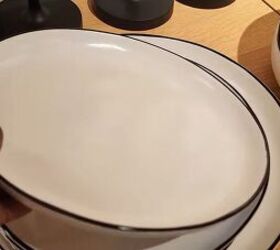 crate and barrel fall decor, White dinnerware with a black rim