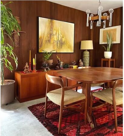 Warm saturated colors, fluent lines, layered textures, and vintage accents