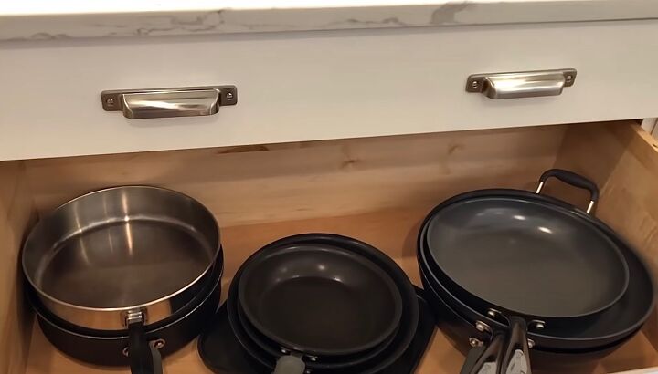 Pots and pans in the deep drawers