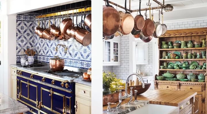Cluttered overhead pots and pans