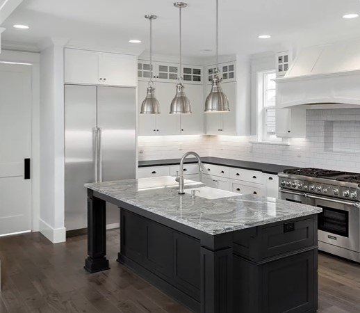 interior design trends, Grey white and black kitchen