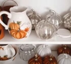 decorate mantel for fall, Glass and ceramic pumpkins