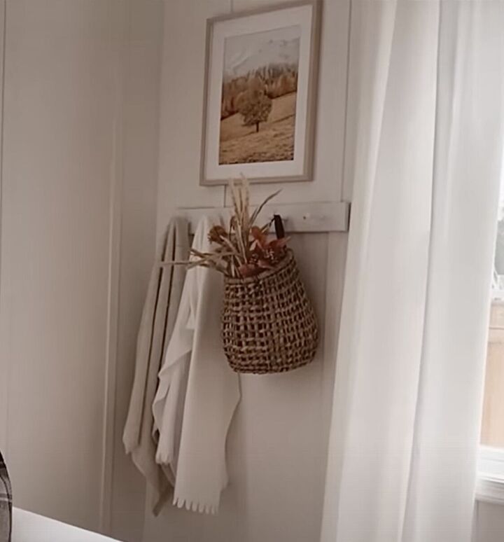 fall decorating living room, Peg rack with a basket
