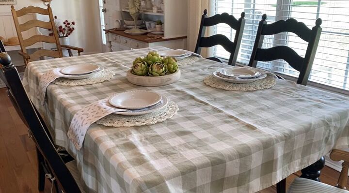 farmhouse tablescape, Faux artichokes in the middle of the table