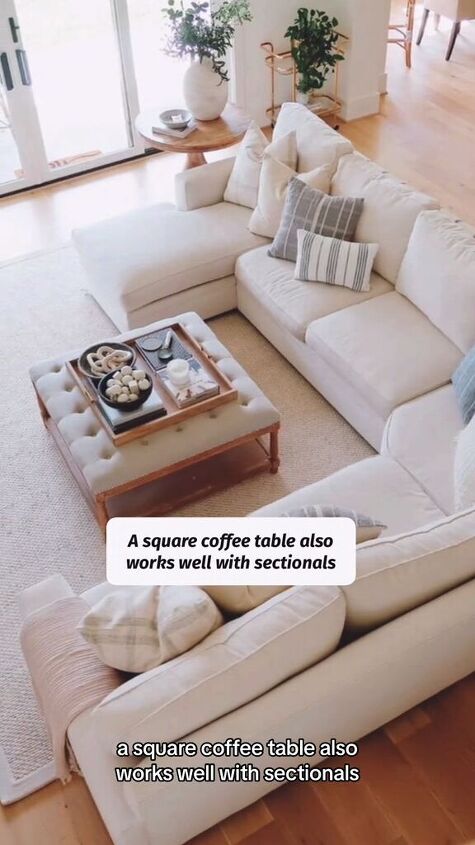 Square coffee table with a sectional sofa