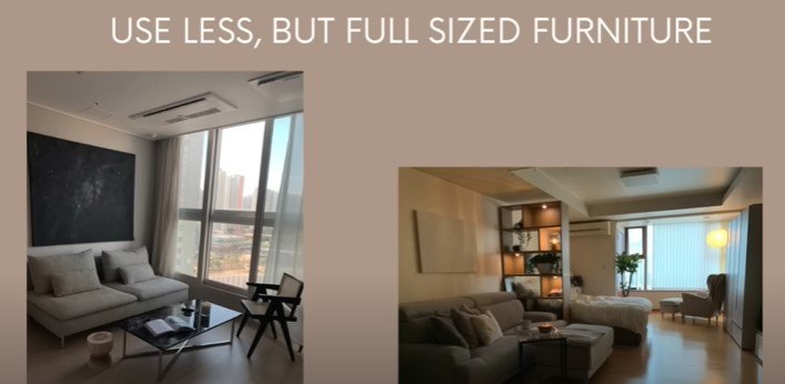 how to make a small home feel bigger, Less furniture vs small furniture