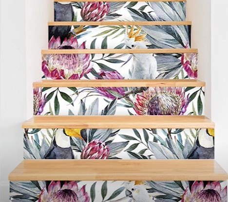 wallpaper decor ideas, Floral wallpaper under stairs