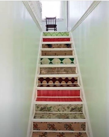wallpaper decor ideas, Different patterns of wallpaper on a staircase
