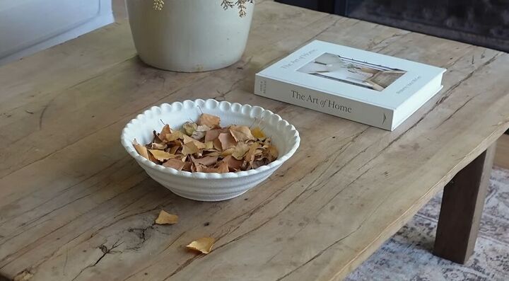 Scalloped bowl with autumn leaves