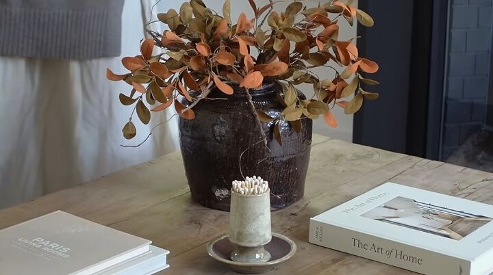 how to style a coffee table, Rice jar with autumnal stems