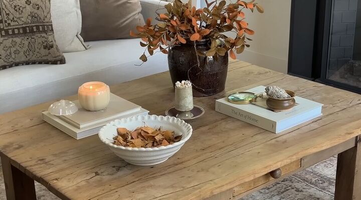 how to style a coffee table, Warm coffee table styling for fall