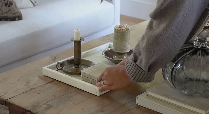 how to style a coffee table, Adding marble coasters to the tray