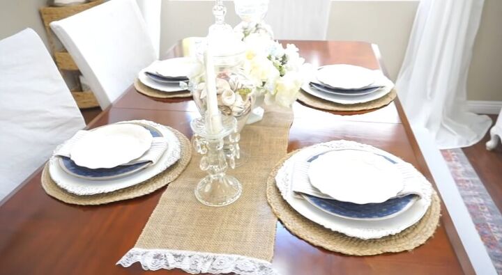french country kitchen, Tablescape with pops of blue