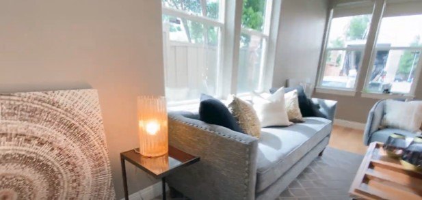 neutral house paint colors, Low couch with low windows
