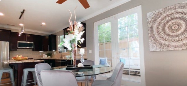 neutral house paint colors, Dining area next to the open plan kitchen