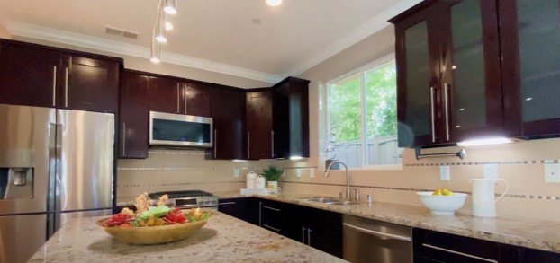 neutral house paint colors, Kitchen with dark cabinets