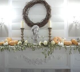 Mantel decorated for fall