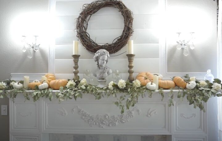 Mantel decorated for fall