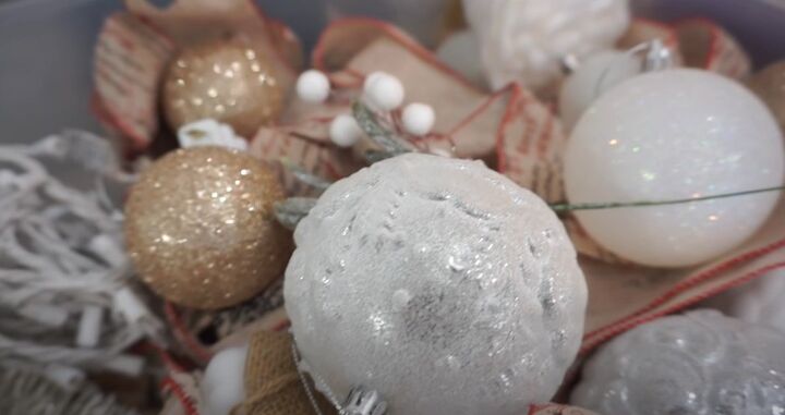 Gold and white Christmas ornaments