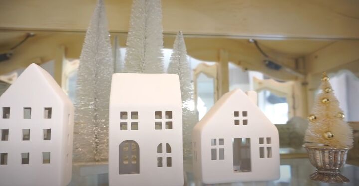Bottle brush trees and little white houses