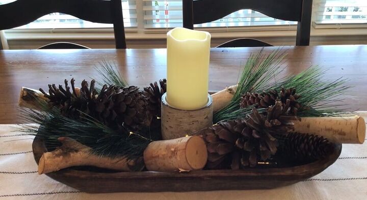 Candle and fairy light Christmas dough bowl display