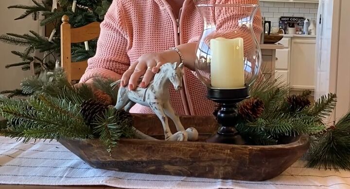 Lamp and rocking horse Christmas dough bowl display