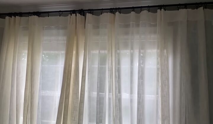 wabi sabi bedroom, New curtains hanging on the windows