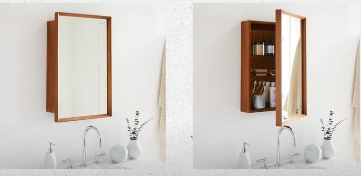 Bathroom storage behind a mirror