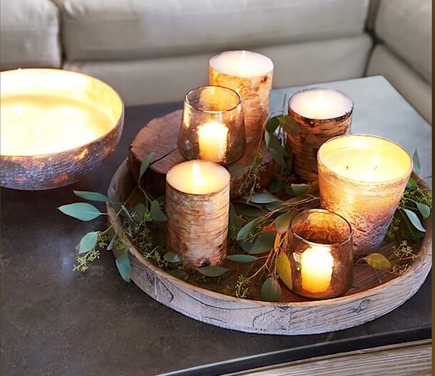 Candle display on a tray