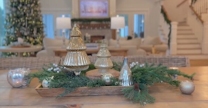 christmas home tour, Mercury glass trees as a dining table centerpiece
