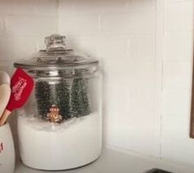 Snow-filled canister and container of Christmas spatulas