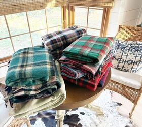 How she uses plaid blankets to decorate her home for the holidays