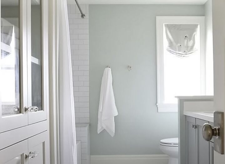 benjamin moore paint colors, Quiet Moments and Beach Glass in a bathroom